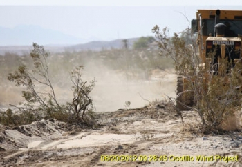 Dust has been an ongoing problem during construction of Ocotillo wind project; photo by Jim Pelley