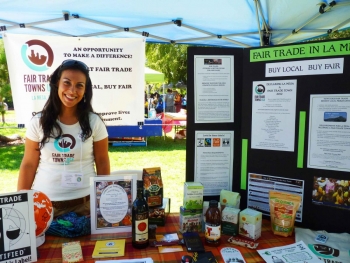 Denise Thompson, Fair Trade La Mesa, displays products at Sustain La Mesa enviornmental festival.